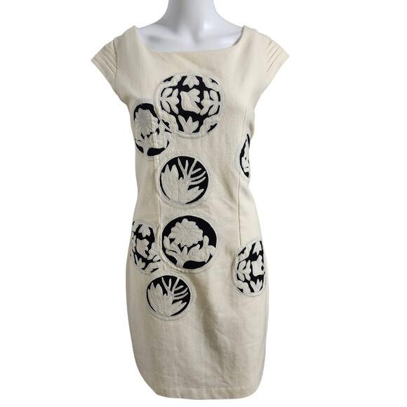 NICOLA Dress M Wool Blend Shift Dress Cap Sleeve Knee Length Dress W Embroidery - Picture 2 of 11